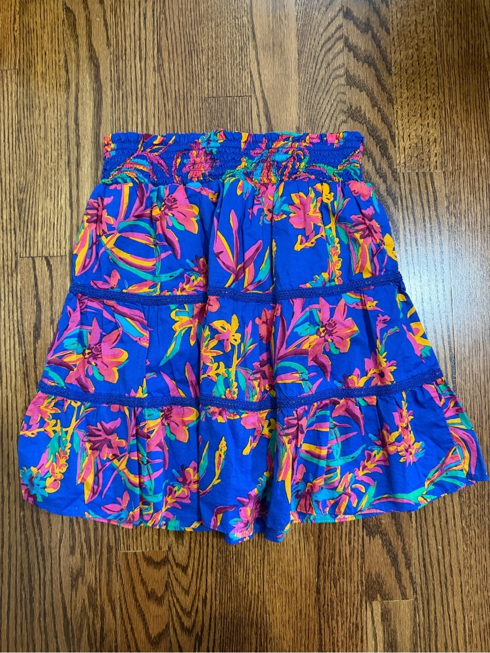 J.Crew Bright Blue Floral Tiered Lined Skirt Size Small